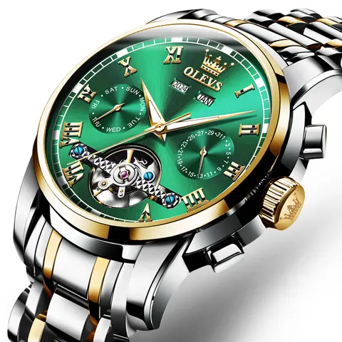 OLEVS men's self-winding watch automatic mechanical tourbillon stainless steel waterproof luminous luxury dress watch Wristwatch