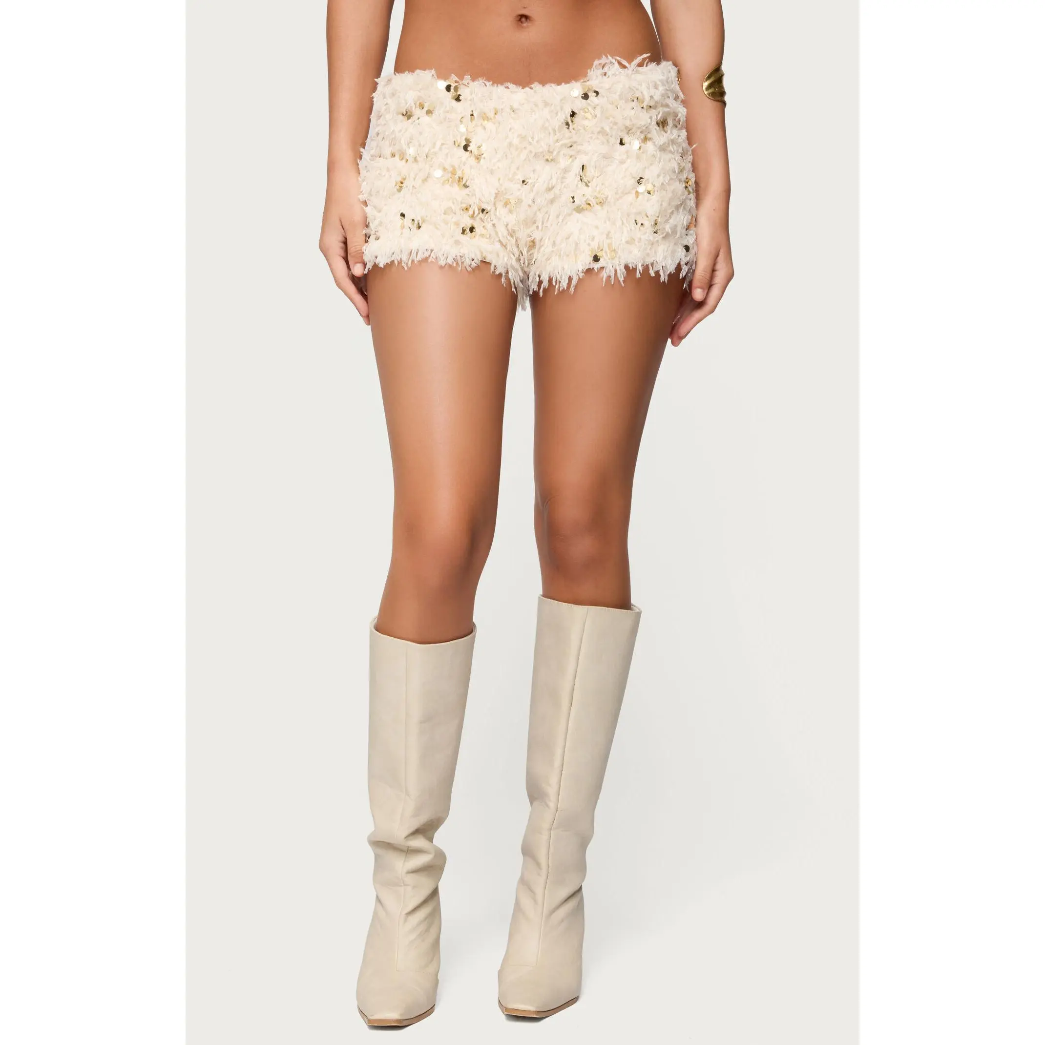 Edikted Women's Faux Feather Sequin Micro Shorts
