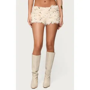 Edikted Women's Faux Feather Sequin Micro Shorts