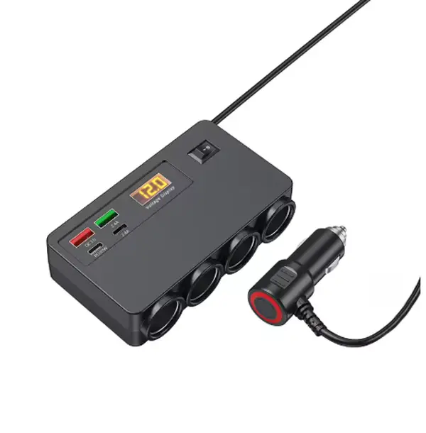 120W Multi-Functional Vehicle Charger with USB-TYPE-C Fast Charging, 4 Conversion Interfaces, Digital Voltage Display, Wireless CarPlay Adapter, Car Gadgets, Car Accessories, Cars Accessories