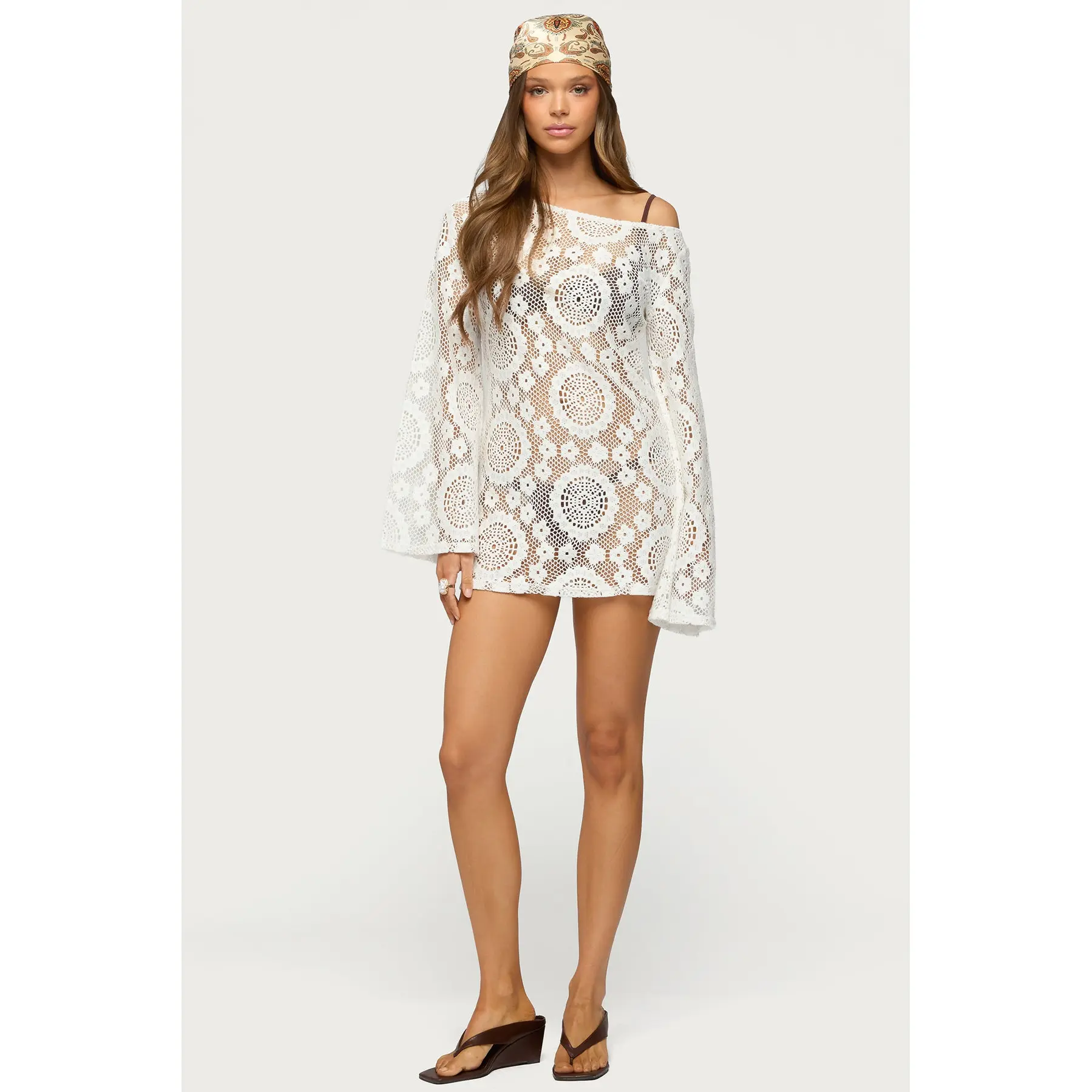 Off Shoulder Sheer Lace Mini Dress Off Shoulder Sheer Lace Mini Dress