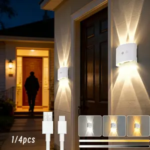 1/4pcs LED Motion Sensor Step Light, Touch Control, LED Stair Light, 3-Color Adjustable + USB Charging, Motion Sensor Auto On/Off, Dual Use for for Steps, Bathrooms, Hallway, Closet, Ambient Lighting for Living Room Wall Sconce