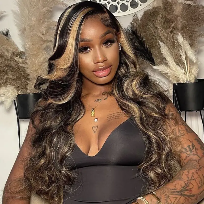 [Buy One Get Five]180% Density Ash Blonde Highlight Wig Human Hair Body Wave 13x4 HD Lace Front Wigs Balayage FB/27 Color Pre Plucked for Black Women
