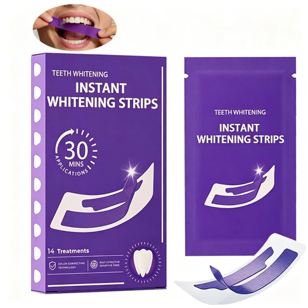 Purple Teeth Whitening Strips – Peroxide-Free & Enamel Safe for Sensitive Teeth, Purple Tooth Whitening, Remove Coffee/Tea/Wine Stains, Combining Whitening Colour Correction, Natural Color Enhancement for Brighter Smile, Daily & Travel Use Oral Gentle Kit