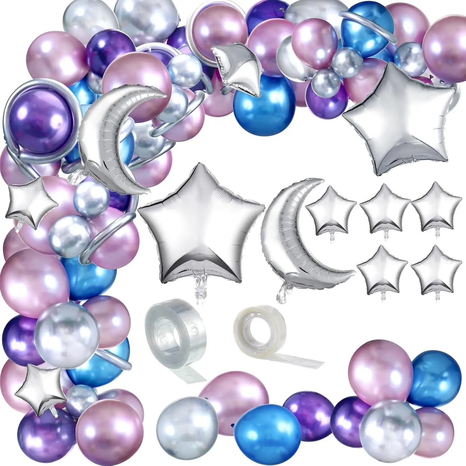 137 Pcs Space Balloon Space Balloons Party Decorations Metallic Balloons Star Moon Balloons Party Garland Supplies For Galaxy Girl Birthday(Blue Colors)