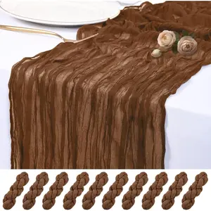 10 Pack Brown Cheesecloth 17x108 Inch Semi Sheer Boho Rustic Gauze Cheese Cloth Table for Wedding Birthday Baby Shower Home Décor