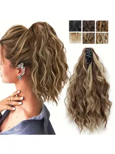 [14" Premium Ponytail] 14" Heat-Resistant Premium Synthetic Curly Wave Ponytail | Claw Clip Hairpiece for Women & Girls, Dark Brown to Blonde Gradient, Small Claw Clip Design for Secure Hairstyling, Wavy Synthetic Hair, Hair Accessories