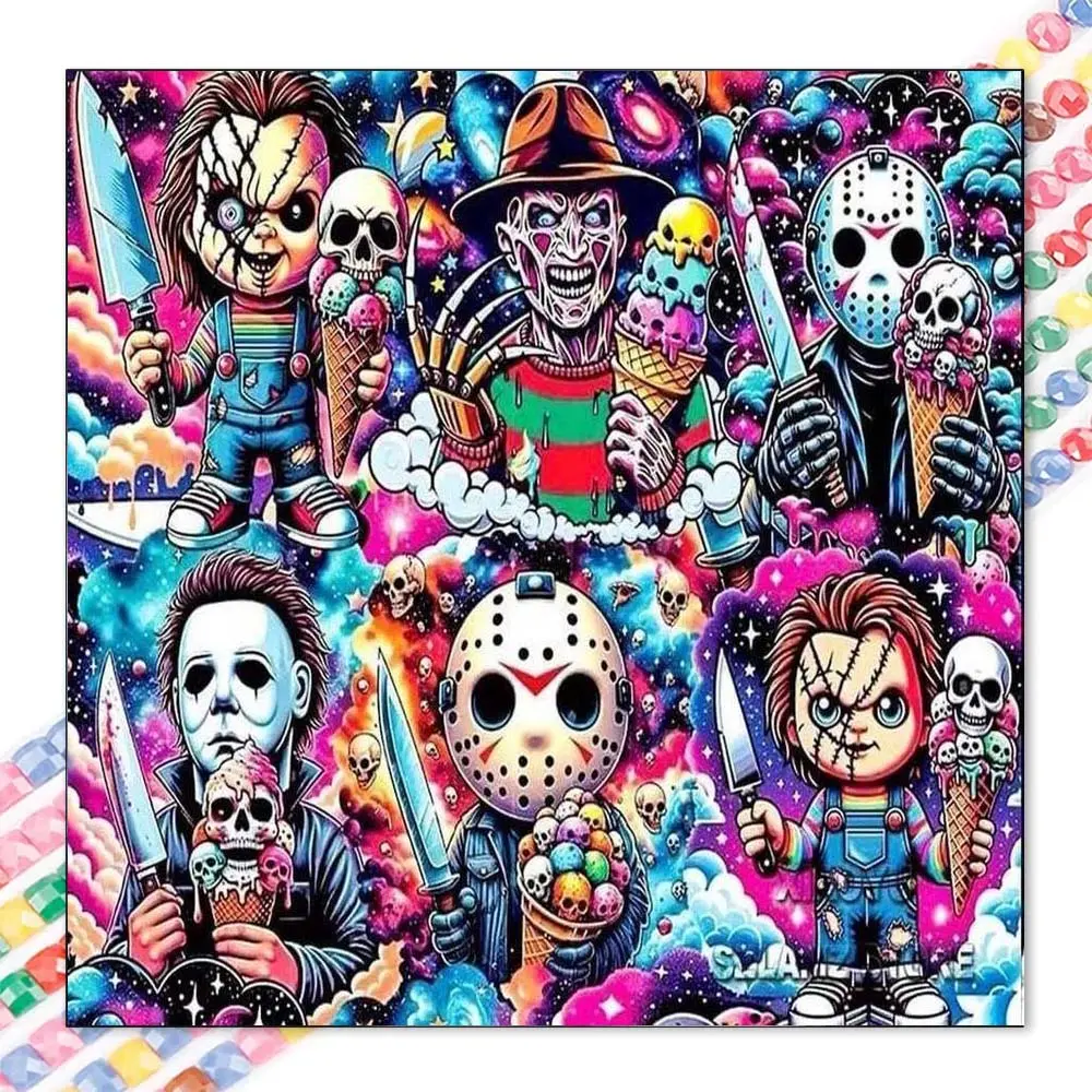 1 DIY handmade diamond painting set, 5D diamond art kit, DIY decoration, knife, skull, ice cream. Diamond painting set with full round diamonds, mosaic, diamond art, DIY art home decor, suitable for Christmas, Handmade Gifts, Handicraft