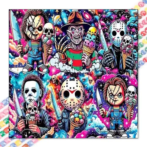 1 DIY handmade diamond painting set, 5D diamond art kit, DIY decoration, knife, skull, ice cream. Diamond painting set with full round diamonds, mosaic, diamond art, DIY art home decor, suitable for Christmas, Handmade Gifts, Handcraft