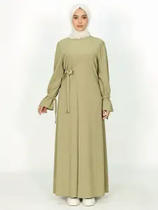 Elegant Sleeve Tie Waist Abaya, Modest Long Dress for Women, Perfect for Islamic Occasions & Daily Wear, Stylish Muslim Clothing