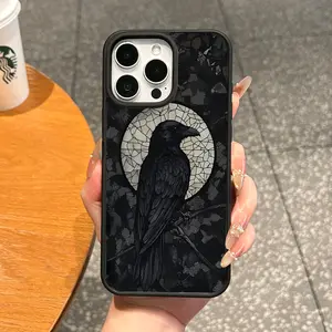 Magnetic Smartphone Casing, Aesthetic Stained Glass Raven Accessories for iPhone 11/12/13/14/15/16/17 Pro Max, MagSafe-Ready Protection, Anti-Fall, Lightweight Ultra-Thin, Waterproof, Ideal for Everyday Use, Devices, Resistance, Cellphone, Handheld