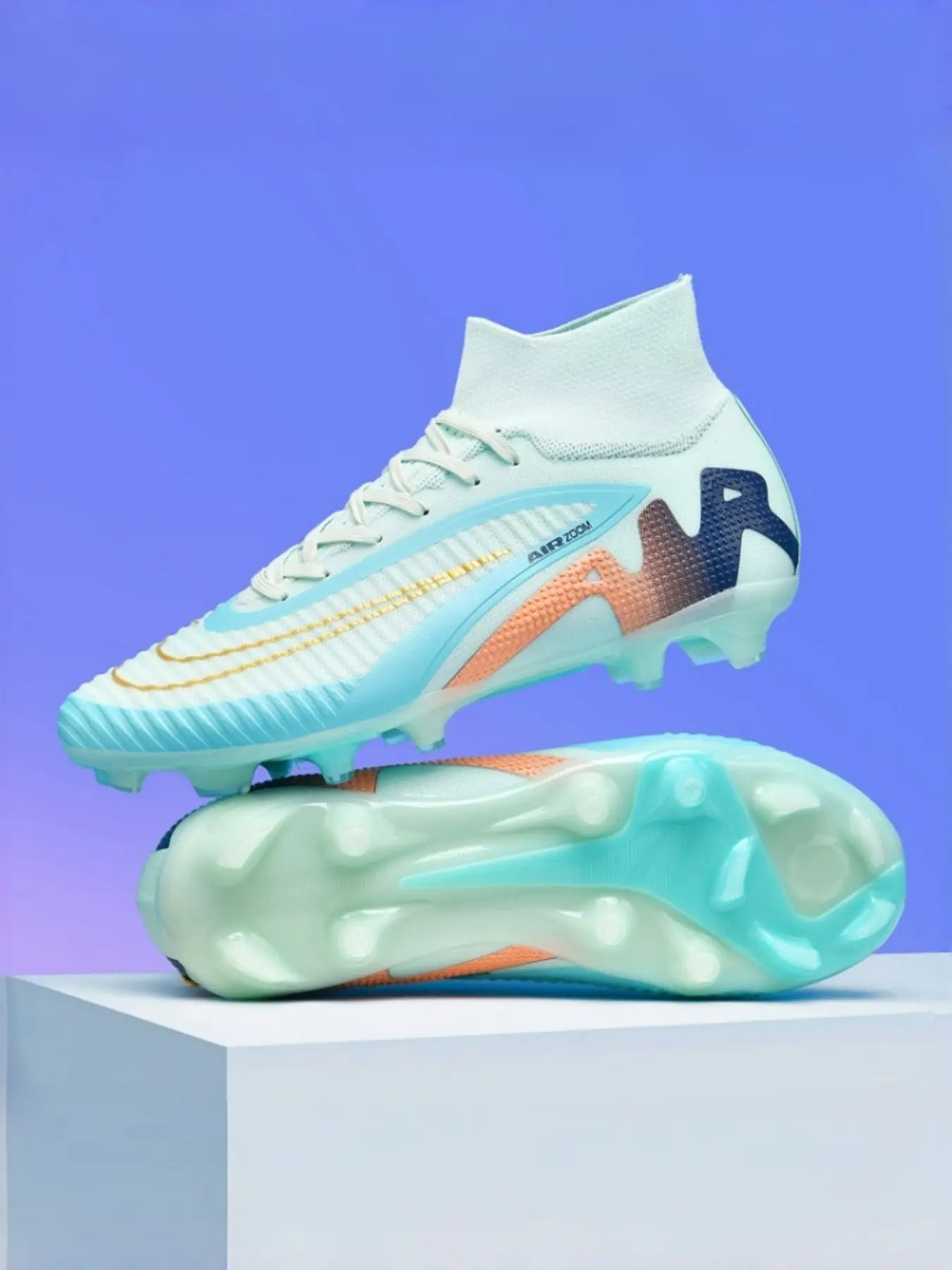 Unisex High Top Football Shoes, Anti-Slip Durable, Ag Nail Design, PU Leather Upper, Multicolor, Rubber Outsole, Professional Game Style, Speed Cleats, Football Boots, Soccer Shoes