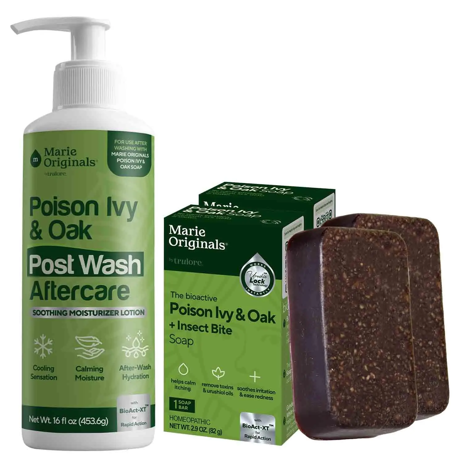 Marie Originals Poison Ivy Soap Bar & Aftercare Lotion – Natural Cleanser & Soothing Moisturizer for Poison Ivy, Oak & Sumac (2 Pack + 16 fl oz)