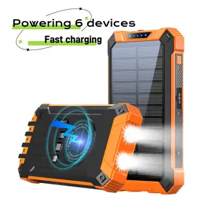 36000mAh Wireless Power Bank – 15W Fast Charging, Built-in Cables, Solar, Dual Flashlights, Carabiner, Multi-Device Support
