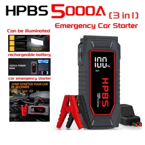 HPBS Portable Car Jump Starter, 5000A Car Battery Jump Starter (10.0L Gas/8.0L Diesel) with 24000mAh Power Bank, 12V Automotive Battery Booster with LED Light, Versatile Powersports Charger for Winter Emergencies