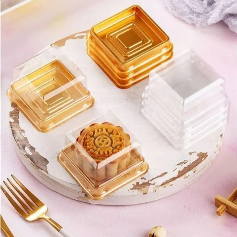 50 Transparent Clear Plastic Mooncake Boxes with Flip-Lid, Perfect Bakeware Gift Packaging, Bakery Supplies, Baking Supplies with Visibility for Christmas Halloween Easter Thanksgiving