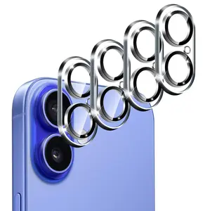 4-Pack Camera Lens Protector for iPhone 16 6.1”/ iPhone 16 Plus 6.7” Screen Protector Tempered Glass[Case Friendly][New Rersion],Scratch-Resistant,Clear+Black Circle