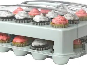 Green Cupcake Carrier, Stylish Two-Tier Holder for 24 Standard-Size Cupcakes, Durable and Reusable Muffin Travel Box