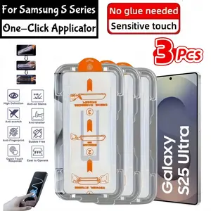 3-Pack Protective HD Tempered Glass Smartphone Screen Protectors for Samsung Galaxy S22/ S22+/ S23/ S23+/ S24/ S24+/ S25 Ultra/ S24 Ultra/ S23 Ultra/ S22 Ultra, Full Coverage, Anti-Fingerprint, 9H Hardness, One-Click Applicator for Dust-Free Installation
