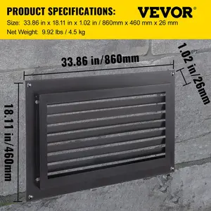 VEVOR Flood Vent, 16 X 32 Foundation Flood Vent, to Reduce Foundation Damage and Flood Risk, Black, Wall Mounted Flood Vent, for Crawl Spaces, Garages Full Height Enclosures (16 X 32)