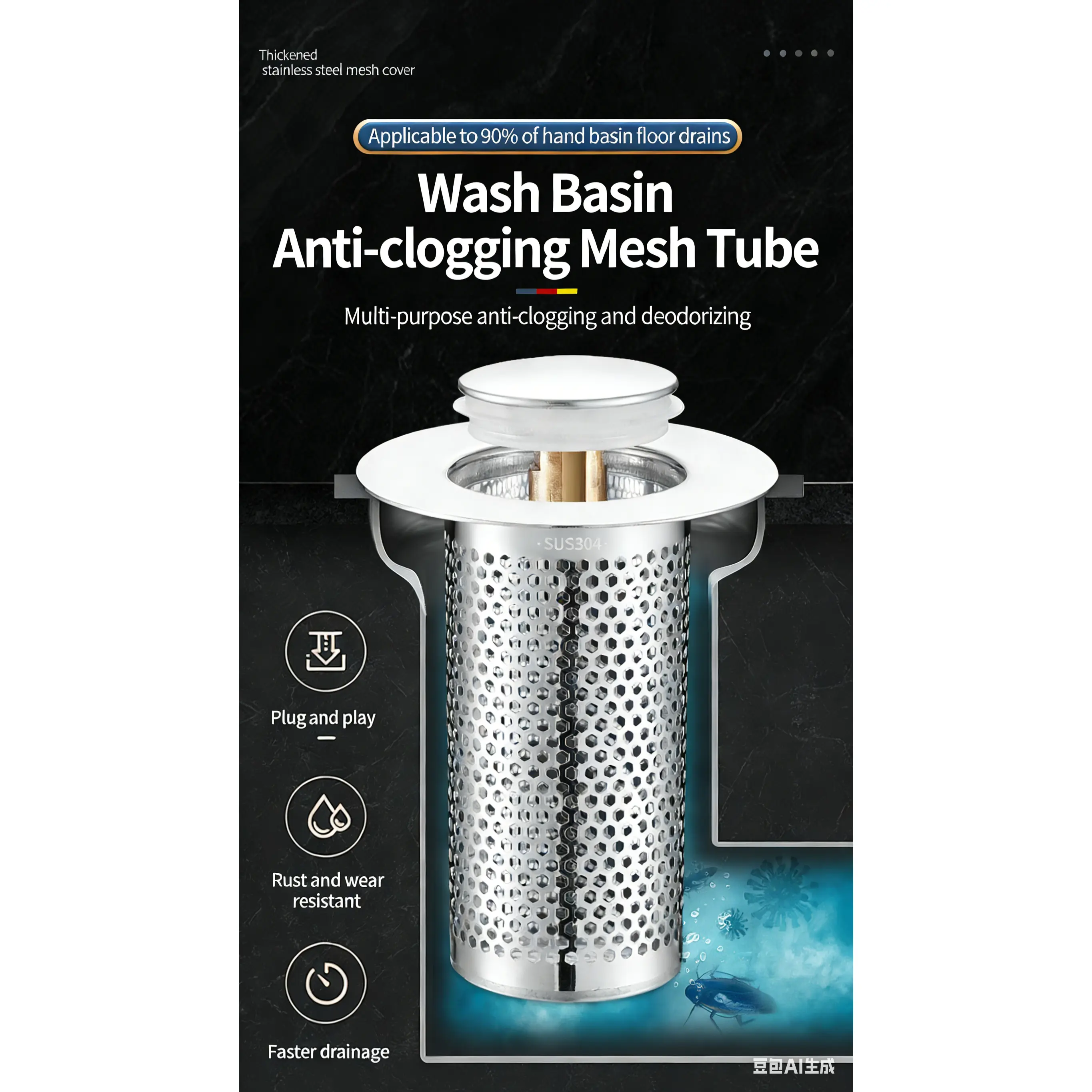 Wash Basin Leak Stopper Basin Anti-Clog Pop-Up Filter Net Drain Anti-Odor Press-Type Basin Universal Accessories