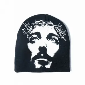 Praying Jesus Beanie - Soft Fabric Winter Hat, Round-Shape Fashion Accessory for Cold Weather Use