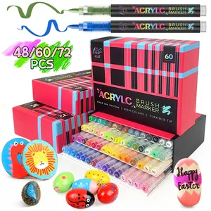 Creative Marker Pens, Water-Based Acrylic, Brush Tip, Assorted Colors, 48/60/72 Count – Arts & Crafts, Kids Activity, School Classroom; Works on Paper, Metal, Wood, Ceramic, Glass, Rock, Canvas