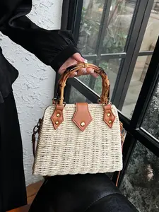 Women's Bamboo Hand-Woven Shoulder Bag, Vintage Style Crossbody Travel Accessory, Perfect for Daily Use & Vacation