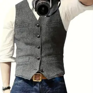 New Solid Color Autumn And Winter Suit Vest for Men from Europe America Tops, Gilet, Wetsuit Vneck Workwear Menswear Polyester Wool Fabric Sleeveless(Sheets)