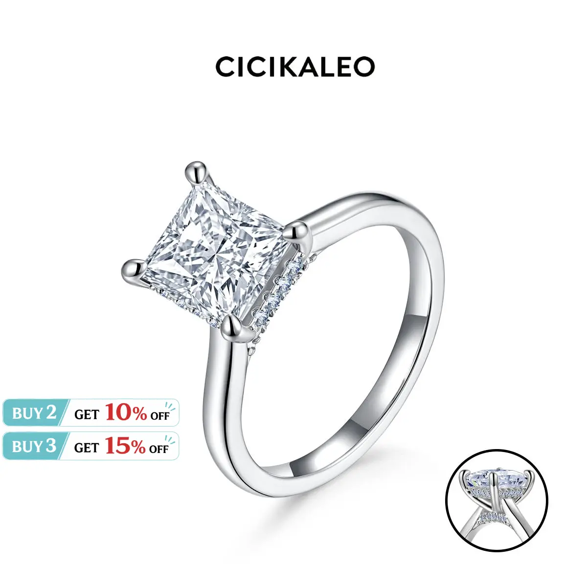 CICIKALEO 2CT Princess Cut Moissanite Rings for Women 18K Gold Plated Lab-Created Engagement Wedding Gift for Her R2 #Summervibes tiktokshopbacktoschool