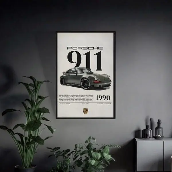 1990 Porsche 911 Classic Sports Car Unframed Poster, Home Decor Wall Art for Car Enthusiasts