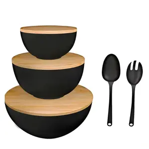 Aesthetic Bamboo Bowl Set (3 Pack) | Perfect for Cereal, Salad, Meal Prep & Gifts Dinnerware