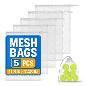 5 count Small Mesh Bags Drawstring  Small Mesh Pool Backpack 11.8 x 7.48"  Multipurpose Nylon Net Bags with Tight Closure for Storing Balls, Clos,  Gear at Gym, Beach, Laundry, & Travel