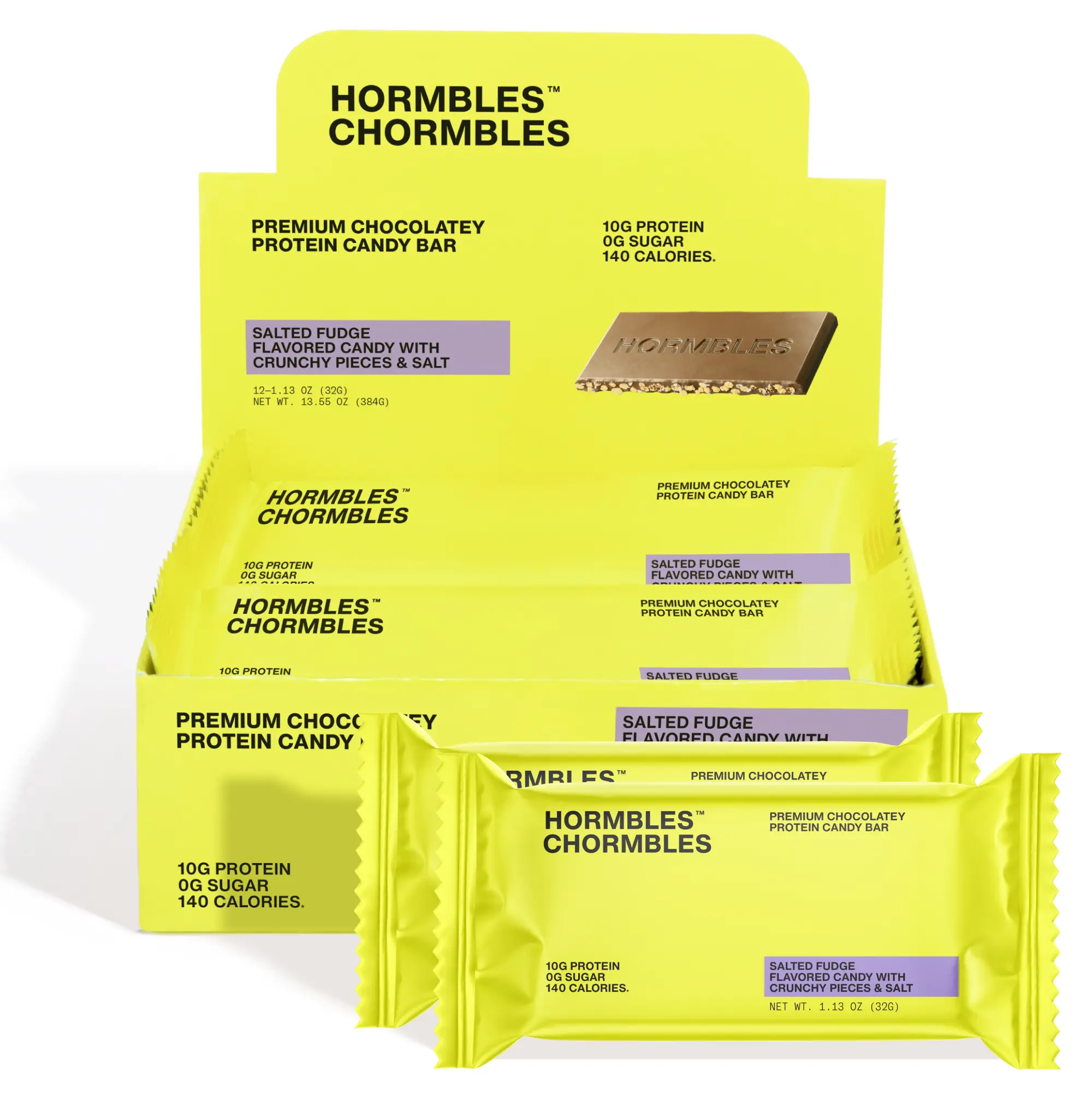 Hormbles Chormbles Protein Candy Bars - Salted Fudge (10g Protein, 0g Sugar, Keto Friendly) - 12 Pack Box (1.13 oz Bars)