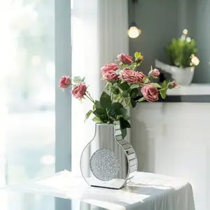 [Elegant Crystal Vase] 1 elegant crystal glass vase with sparkling diamond design | 9 inches high, circular mirror finish, unable to hold water - perfect for weddings, home and table decorations, flower garlands and floral arrangements Decorative Vase Mod