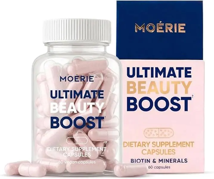 Moerie Ultimate Hair Boost Supplements for Women & Men - Hair, Skin, Nails Vitamins with Biotin & Minerals for Hair Health - Thicker Hair - 60 Capsules