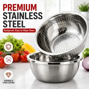 Stainless Steel Colander Strainer Basket, Strainers and Colanders, Food Colander Kitchenware, Durable Kitchen Utensil, Ideal for Draining Liquids, Easy to Clean, Perfect for Cooking & Baking