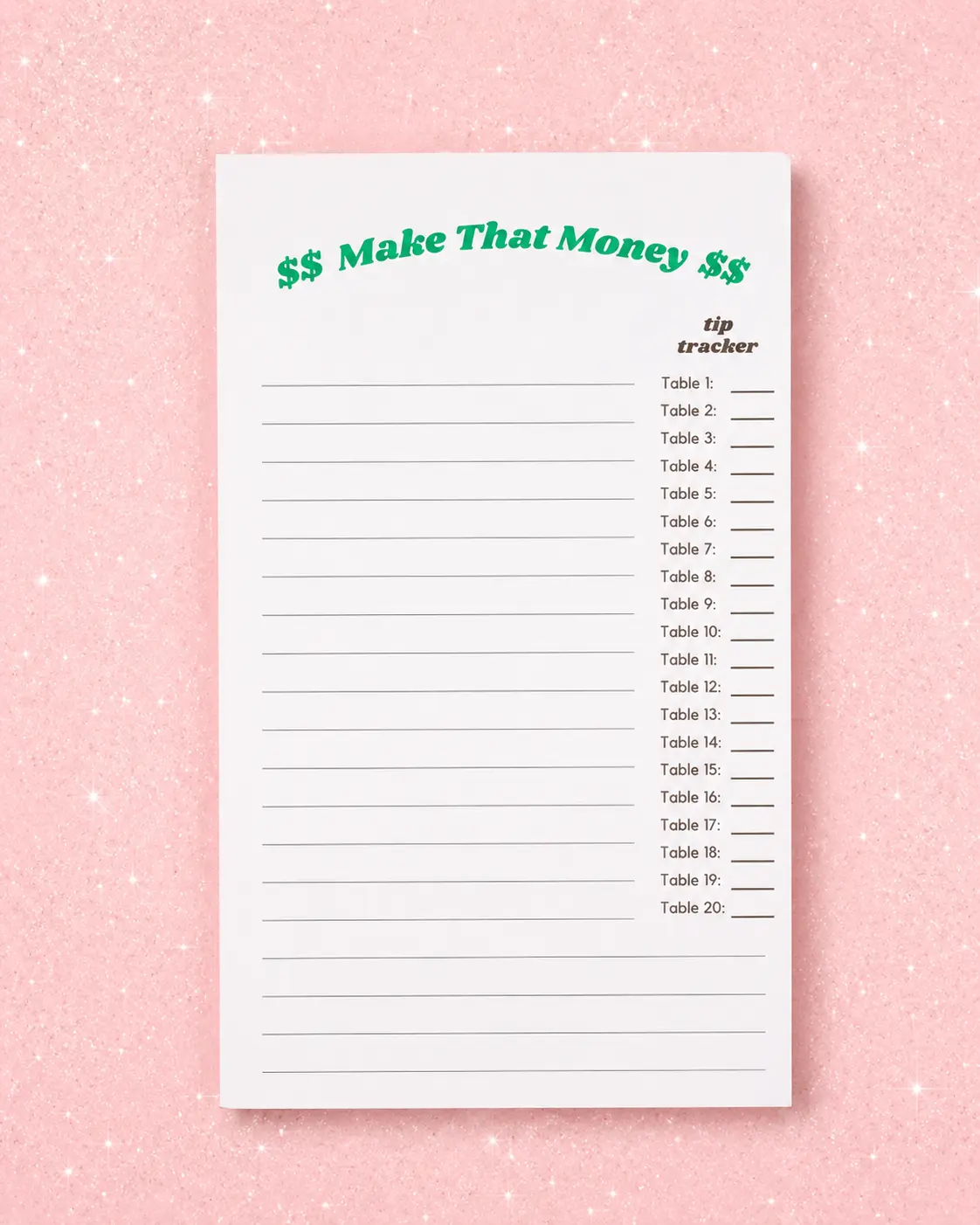 Server Tip Tracker Notepad | Cute Waitress & Server Notepad