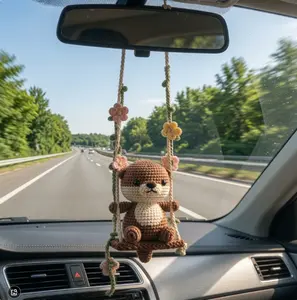 Otter Car Hanging Crochet Ornament, Handmade Amigurumi Otter Swing, Rearview Mirror Car Charm, Cute Animal Car Decor, Boho Vehicle Accessory, Gift for Otter Lovers