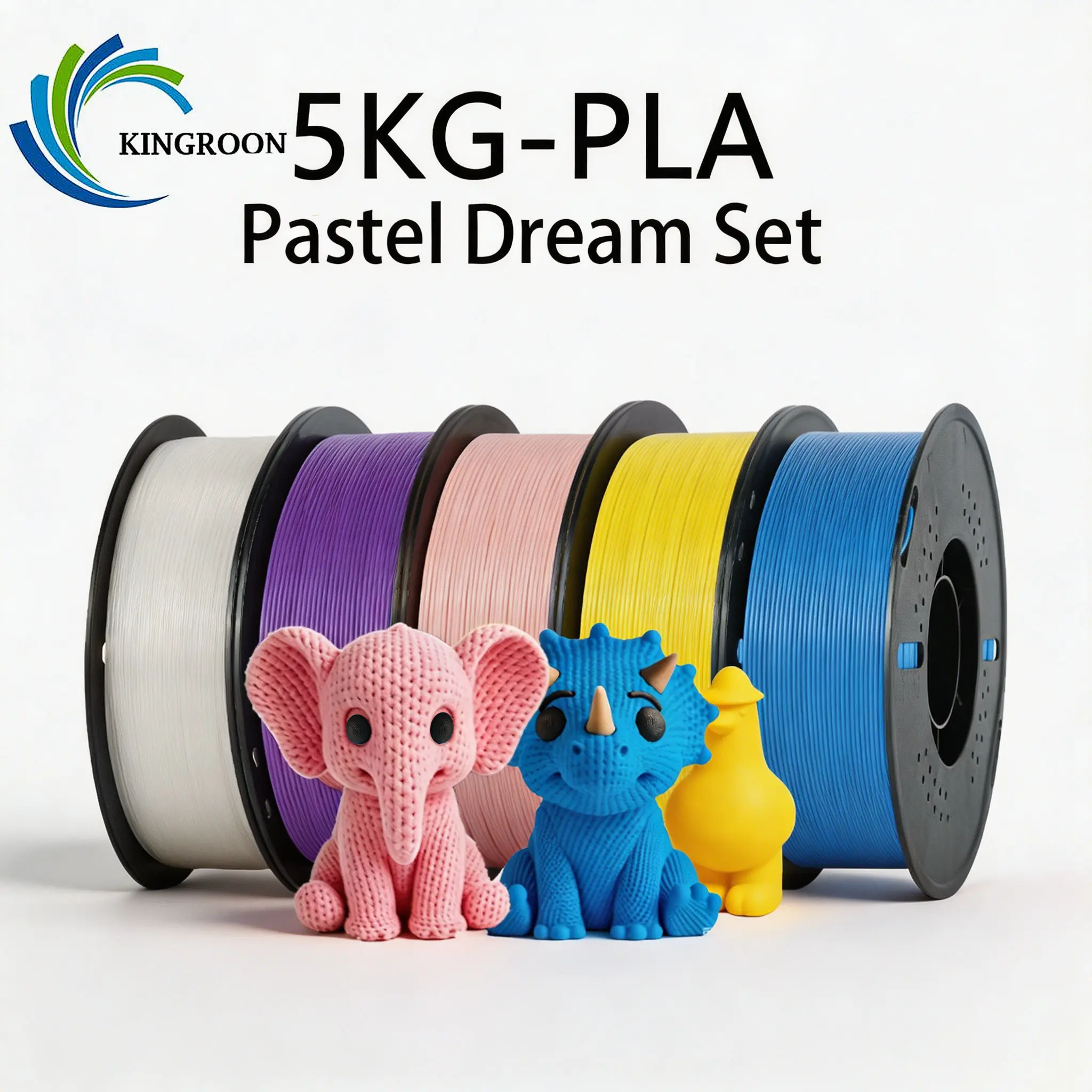 KINGROON 5 kg Multicolor PLA 3D Printing Filament Set, 1.75 mm ±0.02 mm, Summer Dopamine Color Blend, Smooth Feeding, Tangle-Free, Ideal for Creative Projects, 1.75Mm