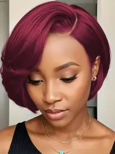 Pixie Cut 13x4 Lace  Human Hair Wigs Natural Looking Wigs Elegent Short Straight Bob Wigs Pixie Cut Wigs For Women 150% Density Black