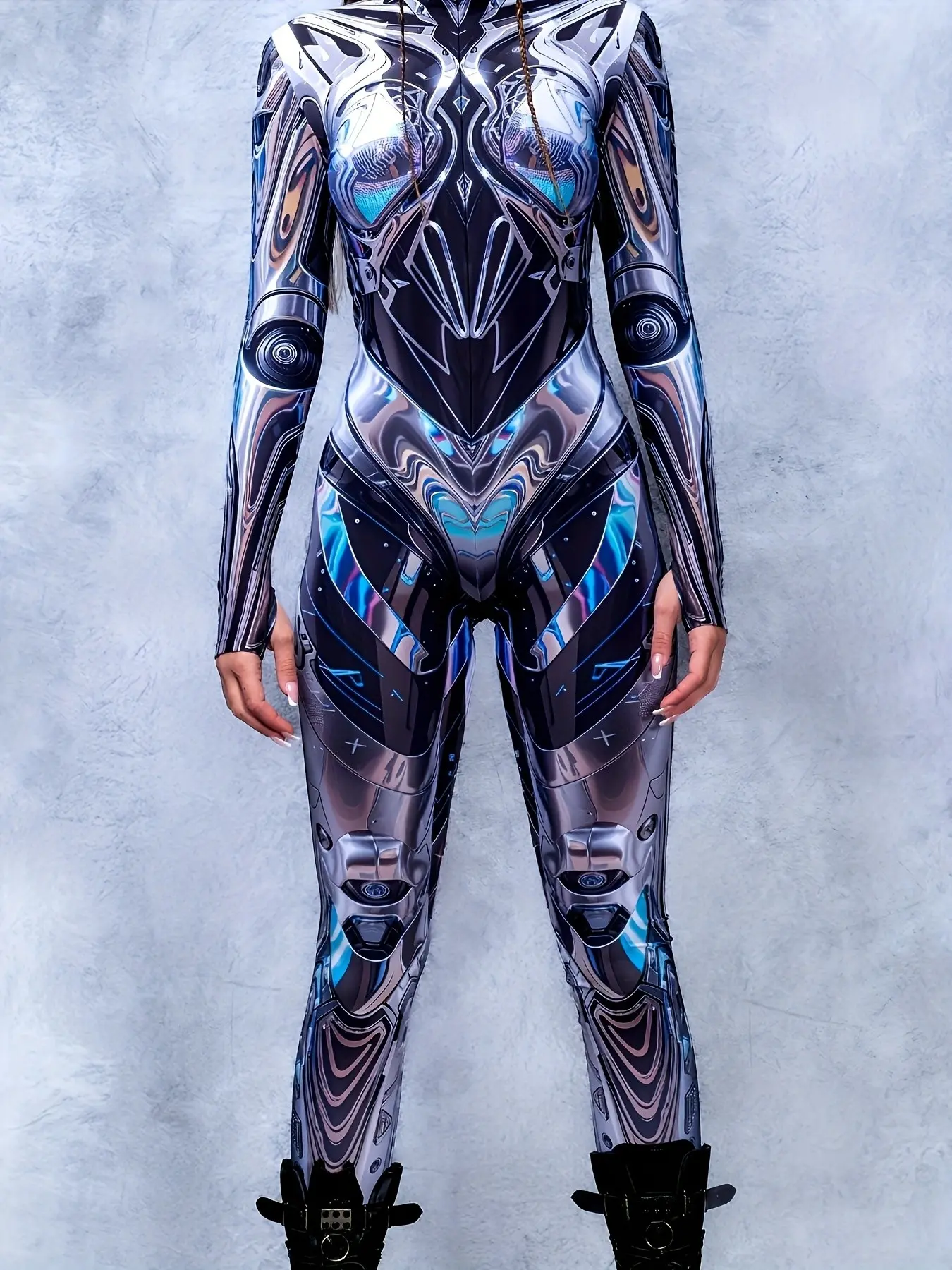Women's Futuristic Cosplay Bodysuit, Jumpsuit, Night Glow Stage Fantasy Costume, Dress Up Costume, Cyberpunk Style, Halloween Party, Unique Role Play Dress, Print, Tight Fitted