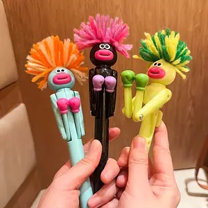 Funny Explosive Hair Men's Boxing Round Ballpoint Pen Set, Creative Relaxation Gift for Students & Adults, Birthday Gift, Ink Refill Available