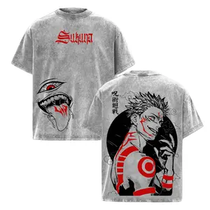 Ryomen Sukuna Jujutsu Kaisen Culling Game Vintage Washed Heavy Cotton Oversized Anime Manga T-Shirt, Double Printed Retro Unisex Streetwear Graphic Top, JJK Curse King Y2K Aesthetic Bootleg Acid Wash Faded Gym Pump Cover Otaku Gift TikTok Trend