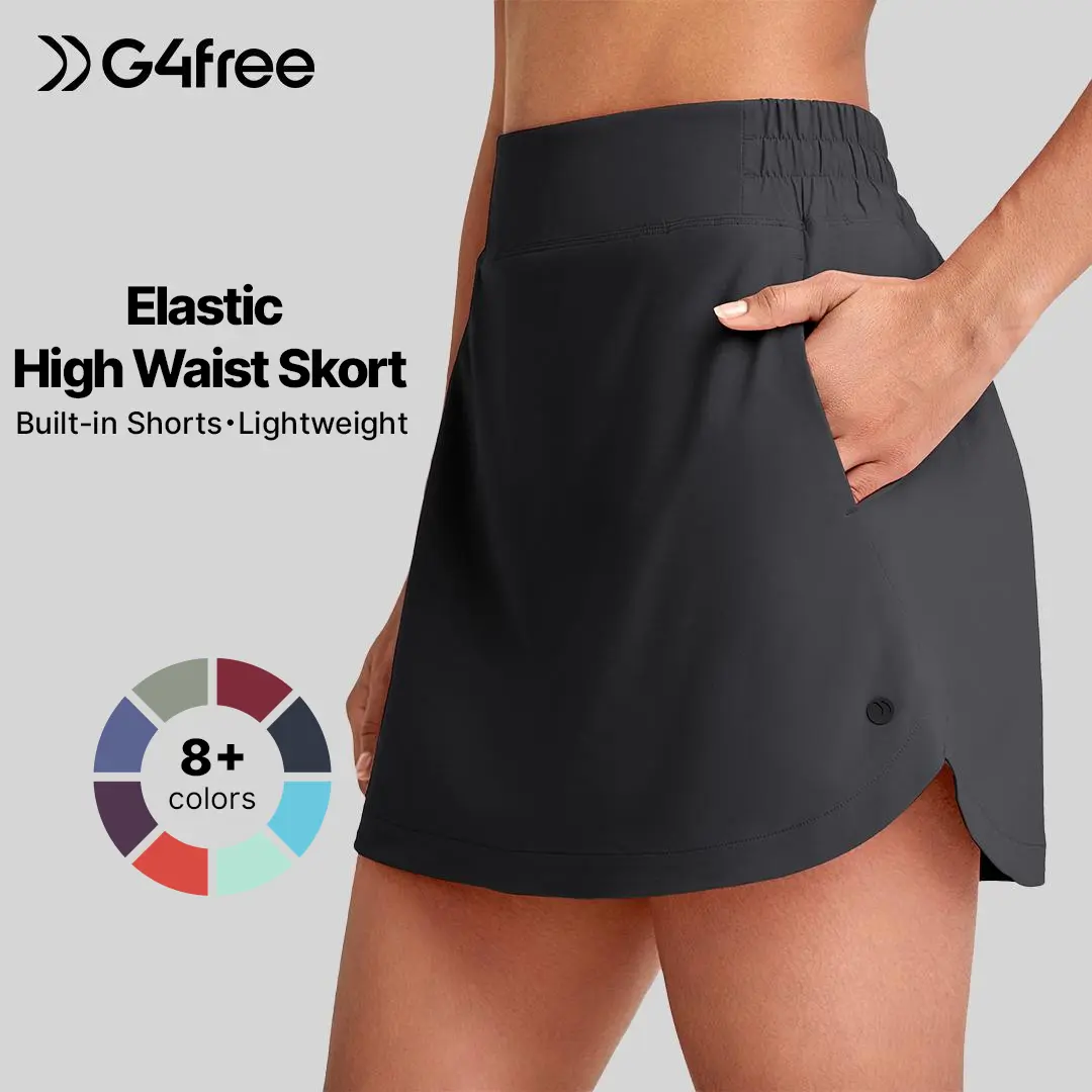 G4Free A Line Golf Skirts for Women Elastic High Waisted Tennis Skorts Soft Casual Athletic Inner Shorts with 4 Pockets