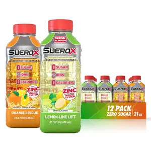SueroX Zero Sugar Electrolyte Drink Citrus Pack: Orange and Lemon-Lime. 12 Pack. Sugar-Free Hydration & Recovery with 8 Ions & Electrolytes. Zero Calorie Sports Drink,  21.3 Fl Oz, 12-pack