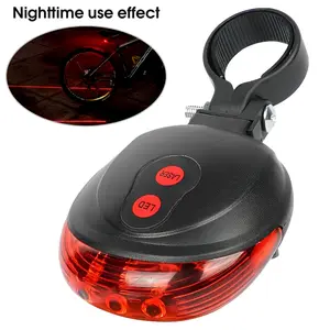 Oval-shaped, with 5 Red Lights and 7-speed + 3-speed Red Laser Parallel Lines As The Tail Lights Rear Bike Light (excluding 2*AAA). Essential for Outdoor Cycling, Suitable for Mountain Bikes and Road Bikes. Bicycle Parts
