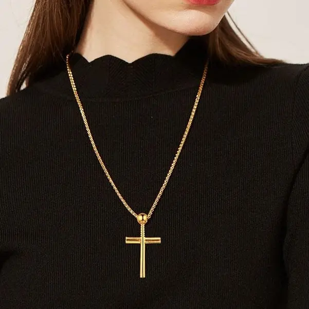 U7 Baseball Cross Chain Necklace Cool Sport Pendant Stainless Steel