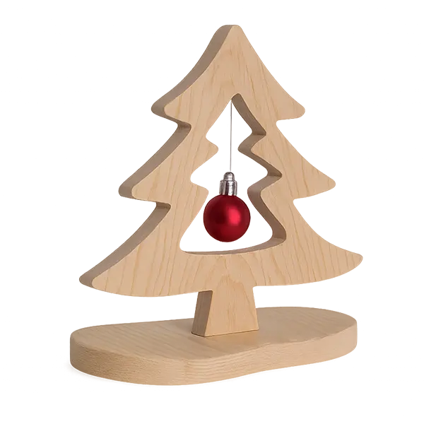 Wooden Scandinavian Design Christmas Tree Ornament 9 in with Red Bauble Natural Wood Finish for Festive Decor Elegant Rustic Charm