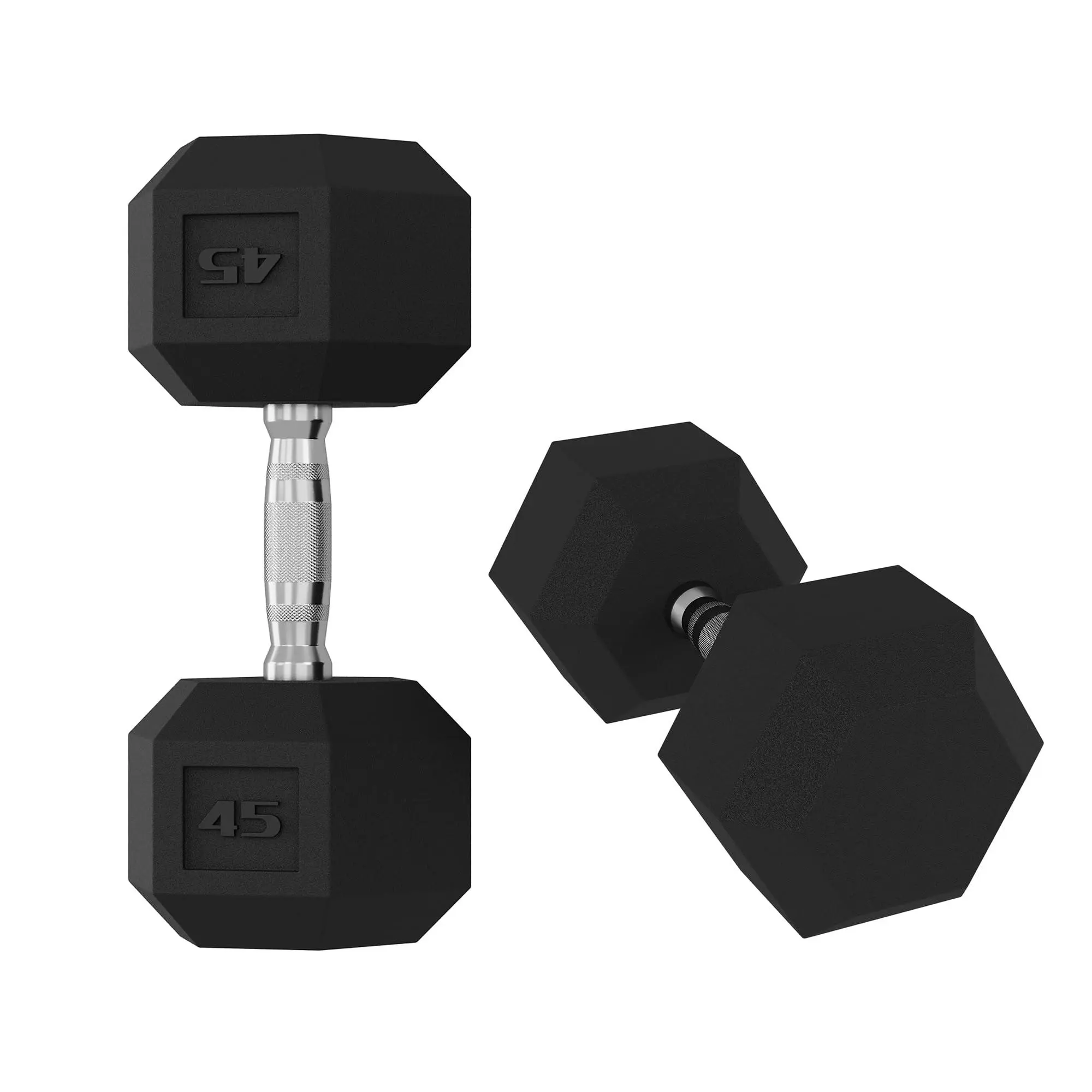 GAOMON 45 LB Hex Dumbbells Set of 2, Rubber-Encased Cast Iron Gym Accessories with Textured Carbon Steel Handle, Anti-Roll Weights for Home Gym Arms Back Chest Shoulders Strength Training, Rubber Coated, Hex Shape